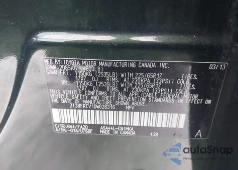 2013 Toyota Rav4 Xle from USA, damaged, VIN 2T3RFREV1DW026316
